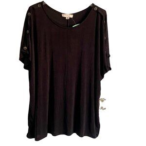 Misia Curvey Women's Black Button-Shoulder Top Size 2X NEW NWT